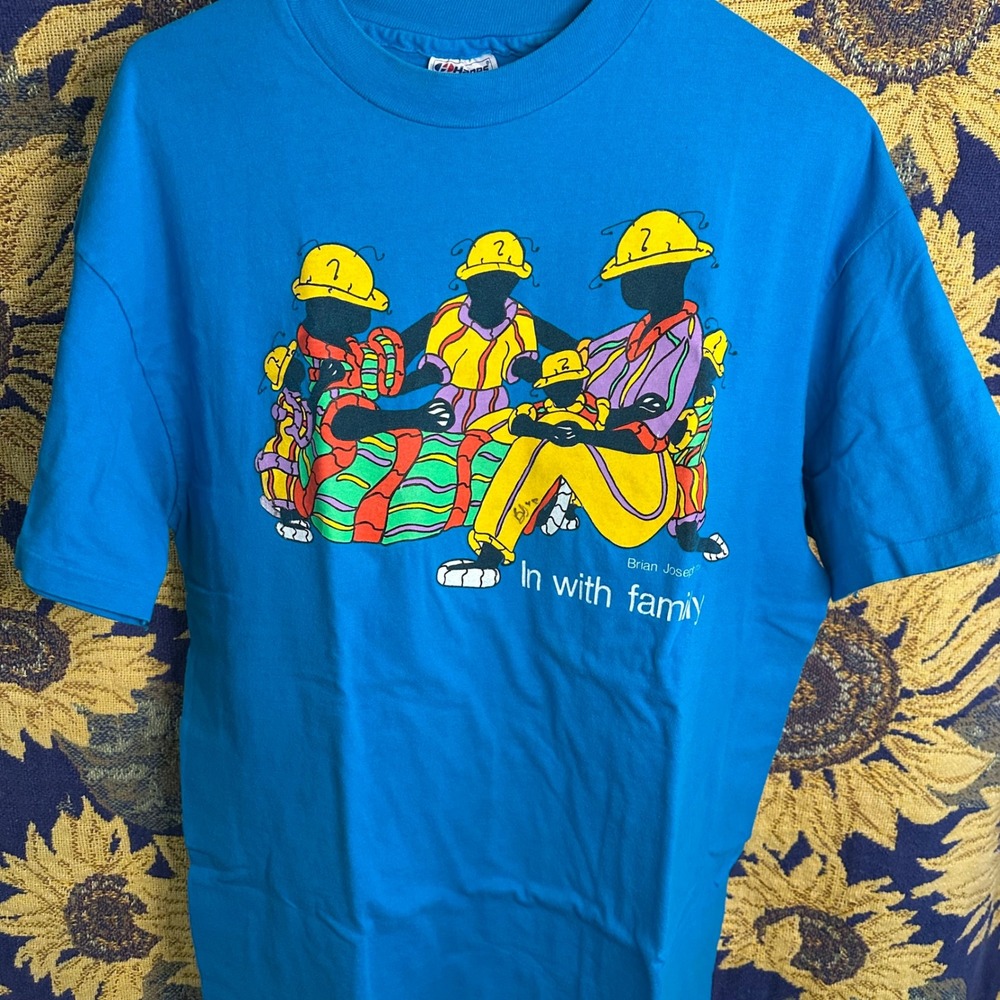 Vintage Brian Joseph Art Tee "In With Family" Signed 90s Hanes USA L